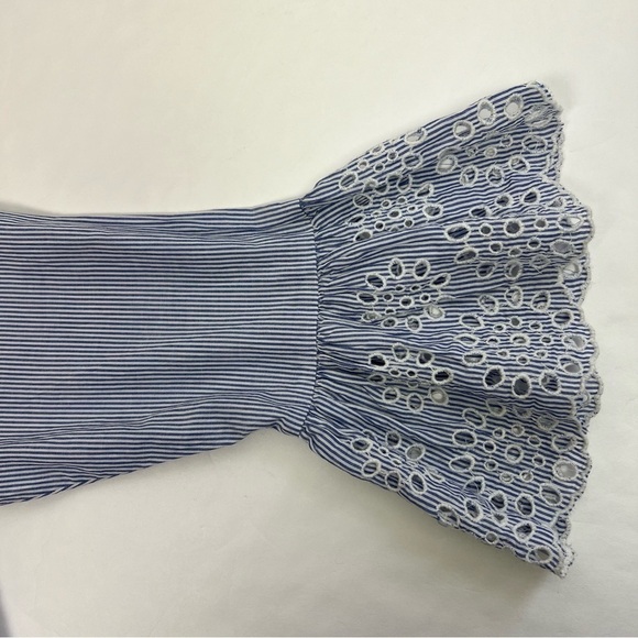 beachlunchlounge Women’s Top Sz Small Blue/White Stripe Boho Ruffle Sleeve - Picture 10 of 11